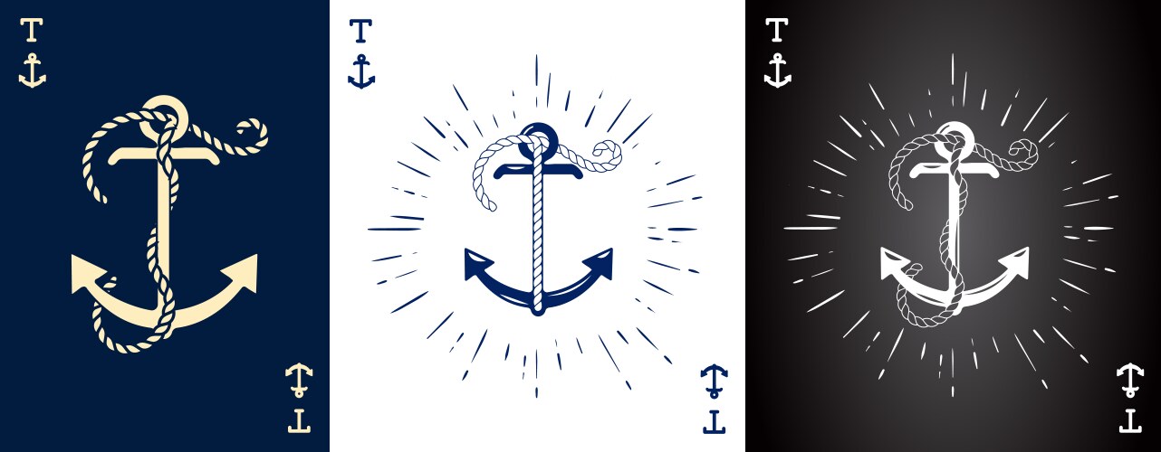 Set of three vintage label with an anchor vector image