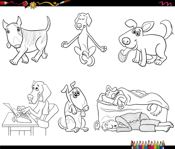 cartoon dogs animal characters set coloring page vector image vector image