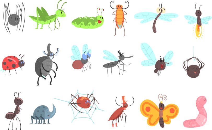 Adorable Cartoon Bugs and Insects Royalty Free Vector Image