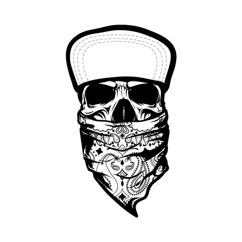 Skeleton wearing bandana and cap Vector Image