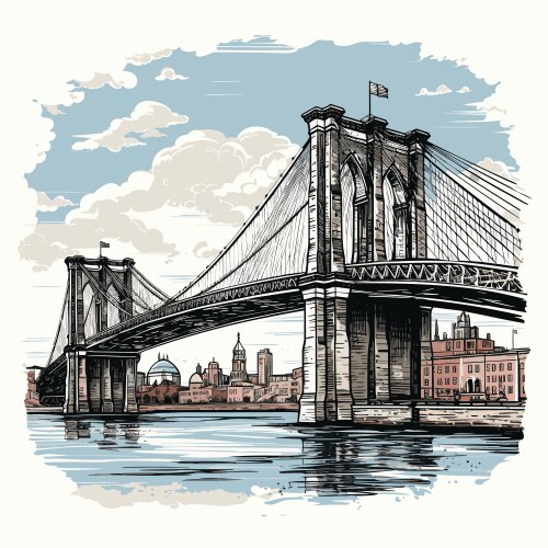 New york brooklyn bridge hand drawing Royalty Free Vector