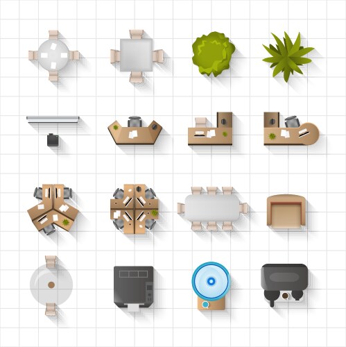 office interior icons top view vector