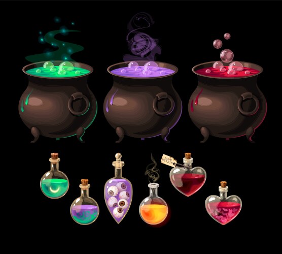 set of bottles with magic potions vector