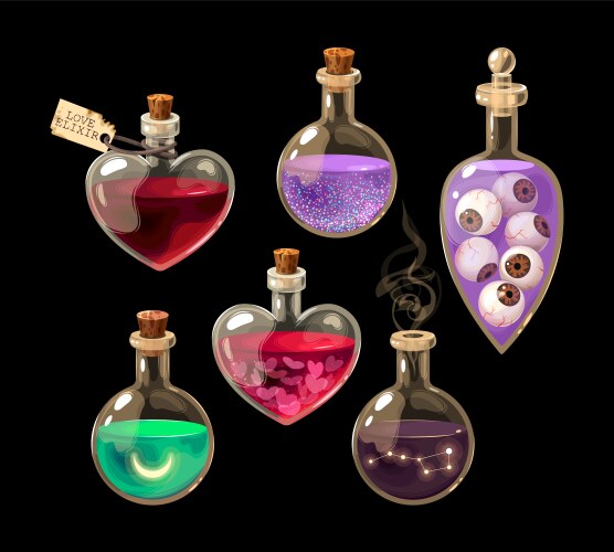 set of bottles with magic potions vector image