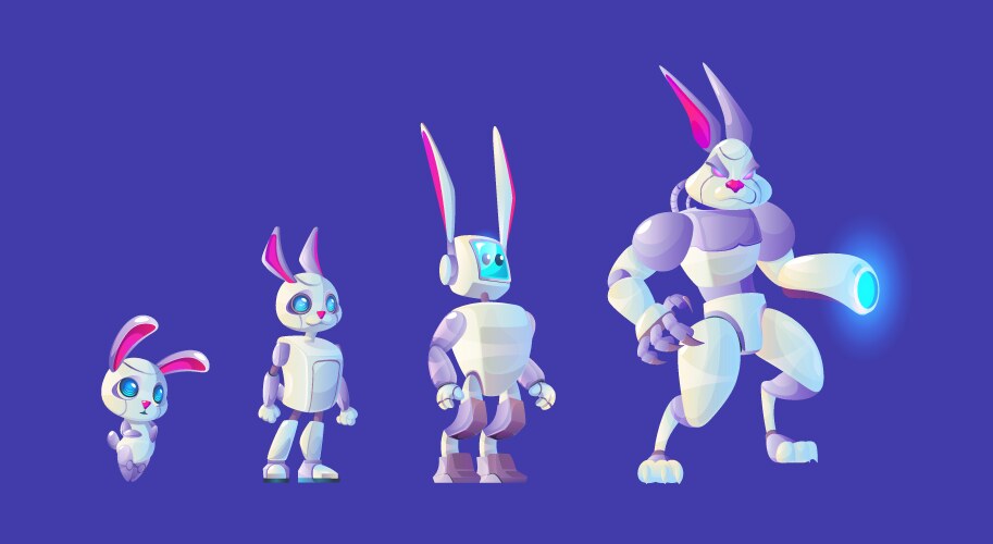 Cartoon set of rabbit robot evolution levels vector image