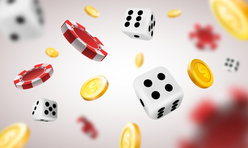 realistic casino background with flying chips vector image