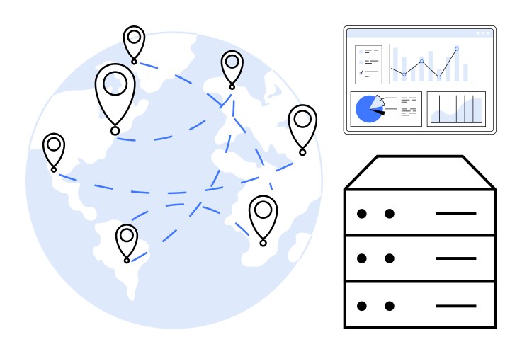 Global data network with analytics dashboard vector image