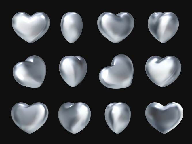 3d chrome heart metallic hearts rotation steel vector image