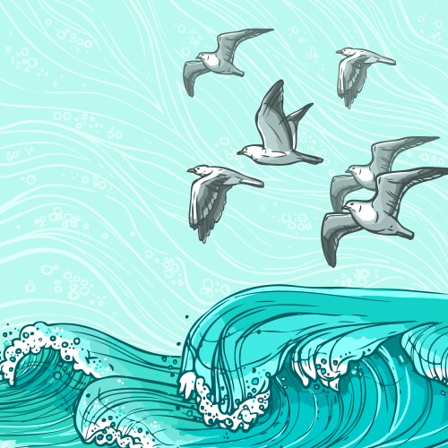 Vintage hand drawn sea blue waves with splashes Vector Image