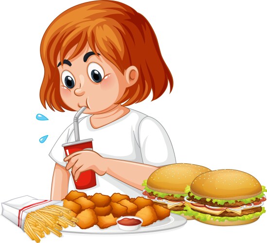 fat girl eating fast food vector