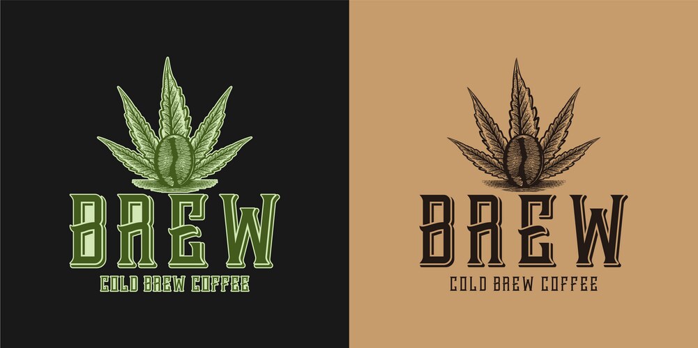 Brewing marijuana leaf and coffee logo Vector Image