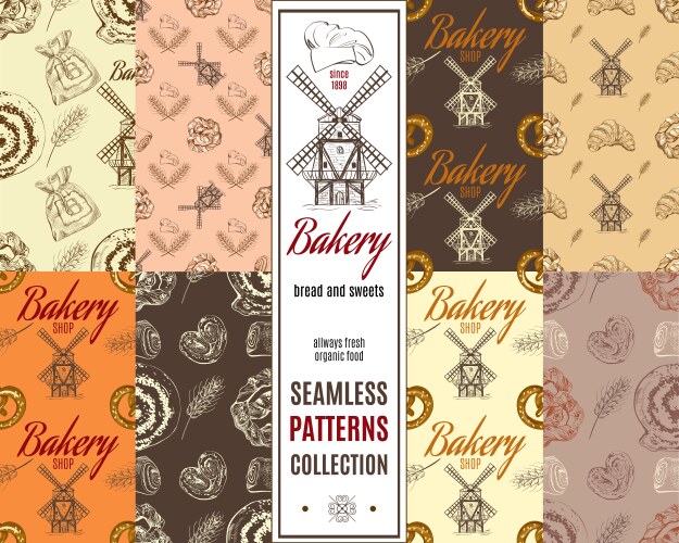 Bakery patterns set vector image