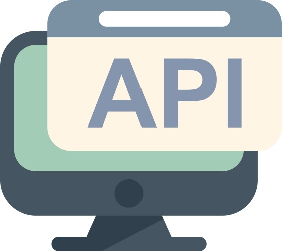Desktop computer displaying api code script vector image