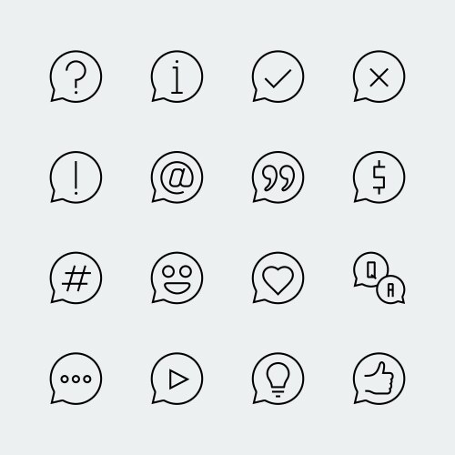 Symbols in speech bubbles icon set thin line vector image