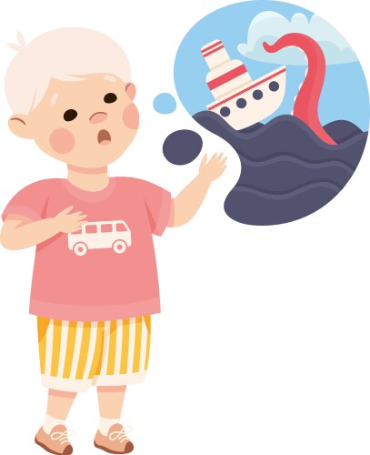 Boy Dreaming of Marine Monster Ship Vector Image