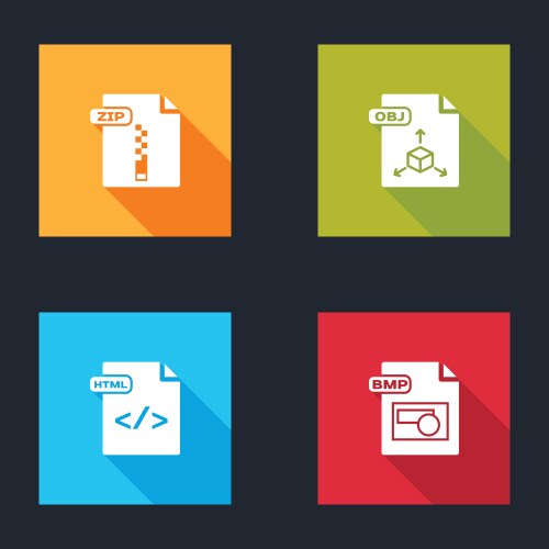 Set zip file document obj html and bmp icon vector image