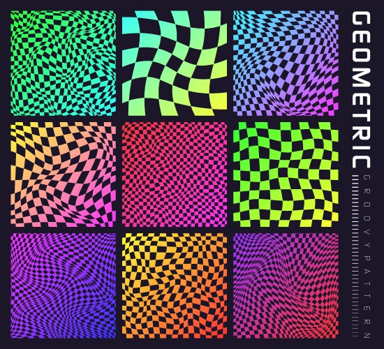 Groovy checkered pattern colorful distorted tiled vector image