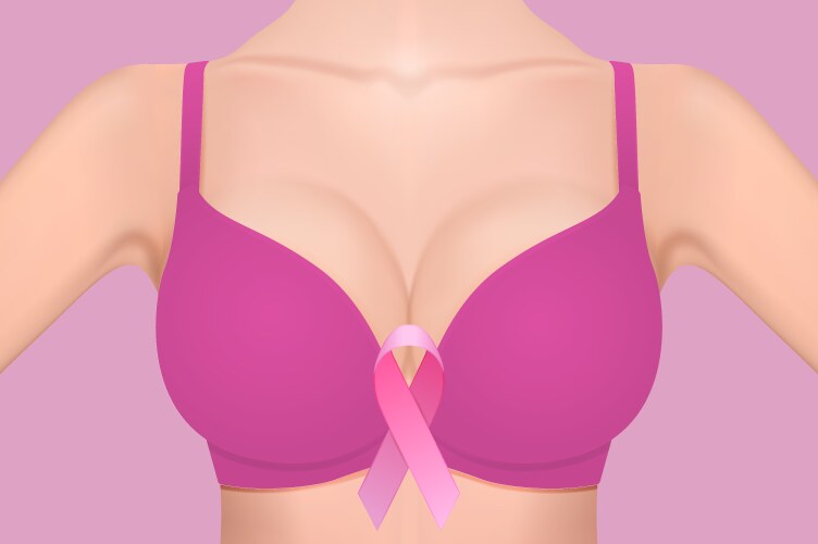 Pink Bra with Ribbon - Breast Cancer Awareness Vector Image