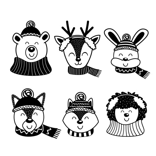 Cute Black Animal Head Set Vector Image