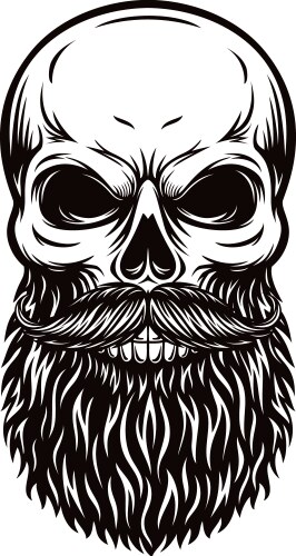 Skull with bearded face black and white Vector Image