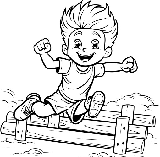 Children playing soccer - black and white cartoon Vector Image