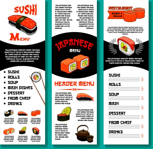 Sushi bar menu template of japanese dishes vector image