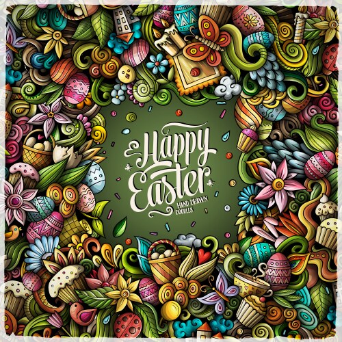 happy easter doodle border vector image