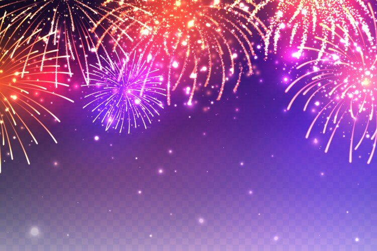 realistic festive fireworks with transparency vector image vector image