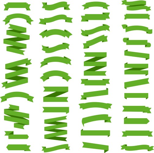 Ribbons set design in green flat ribbon banners Vector Image