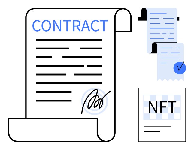 Digital smart contract with signed scroll and nft vector image