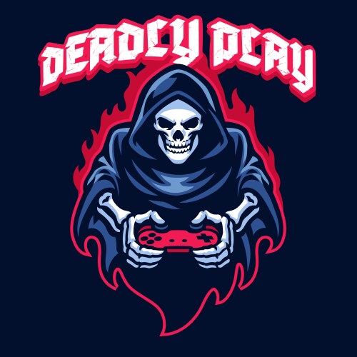 gaming mascot logo grim reaper skull playing game vector image vector image