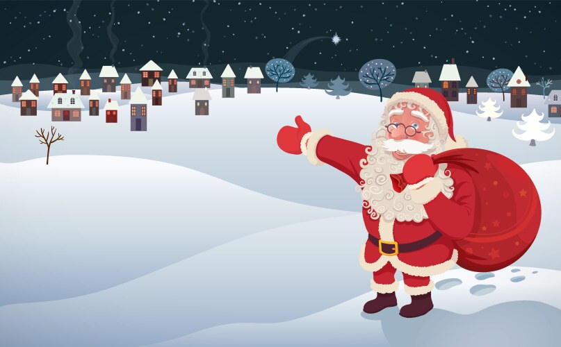 Santa claus with bag of gifts flying Royalty Free Vector