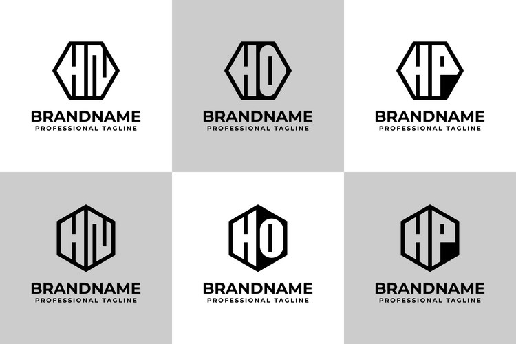 HNHOHP Hexagon Logo Set - Initial Letters Vector Image