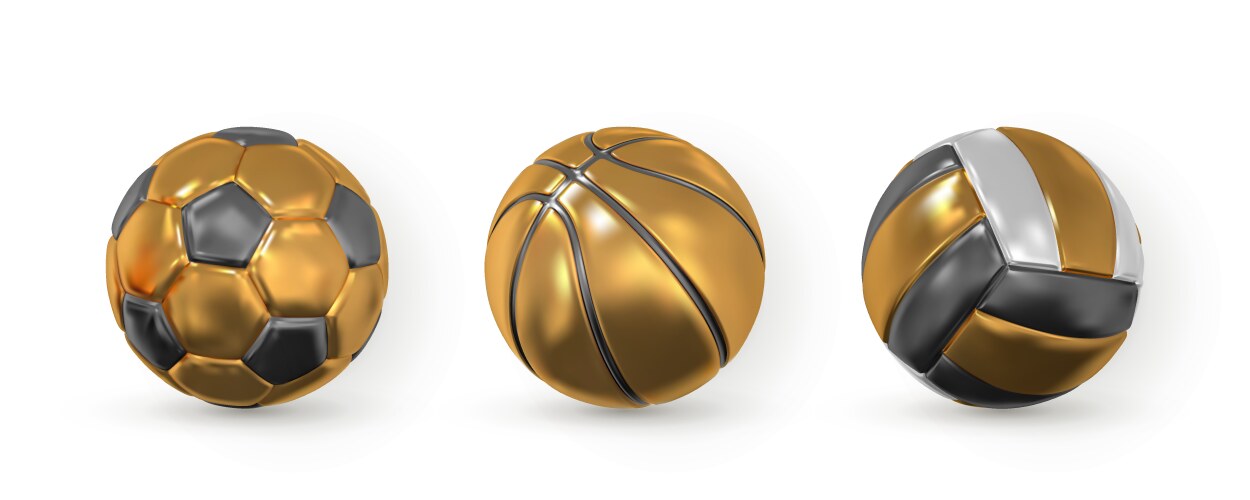 set of 3d realistic golden soccer football basket vector image