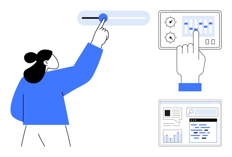 User adjusting controls and monitoring dashboard vector image