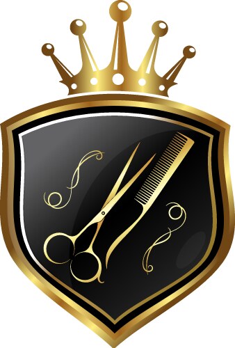 Gold scissors and crown beauty salon symbol Vector Image