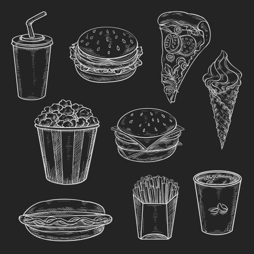 Chalkboard Fast Food Icons Vector Image