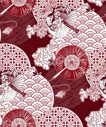 Red fans flower japanese chinese design pattern Vector Image