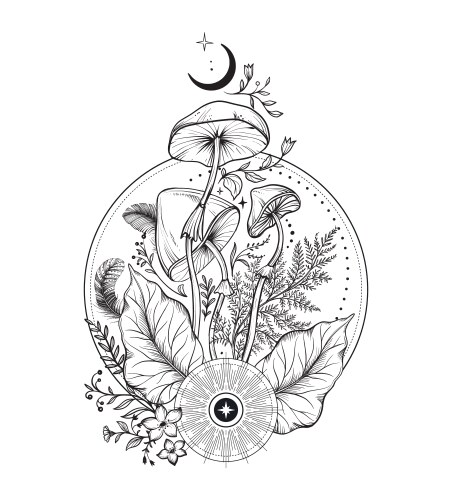 Mystical Mushroom & Celestial Art Vector Image