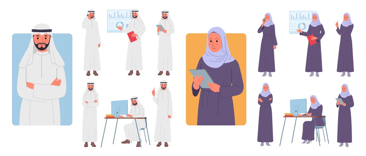 arab characters saudi man and woman muslim vector