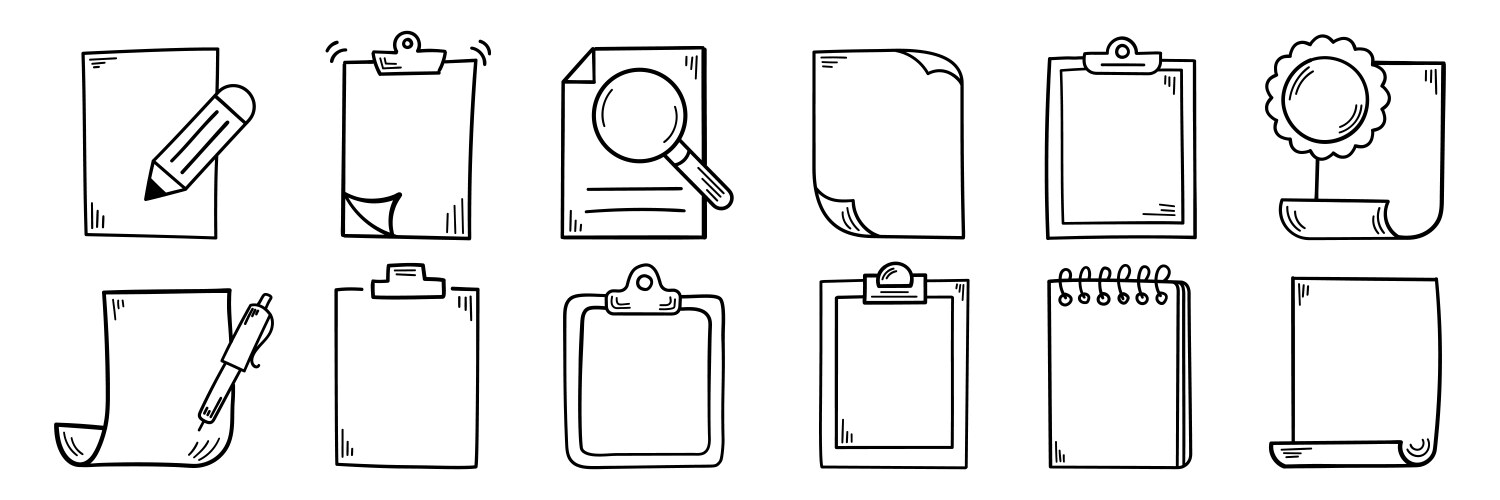 Hand drawn memo paper sheet icon set in flat Vector Image