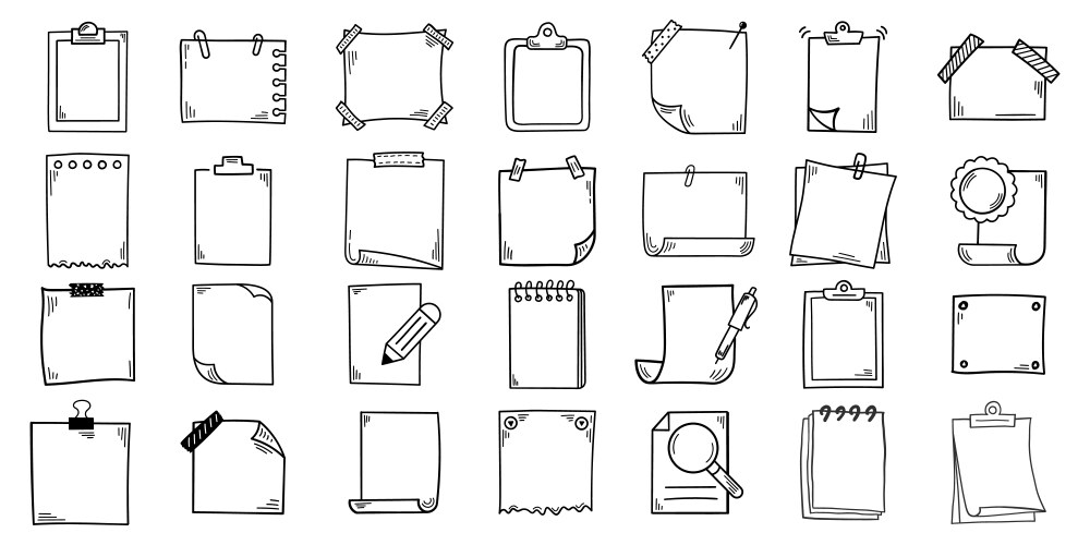 Hand drawn memo paper sheet icon set in flat Vector Image