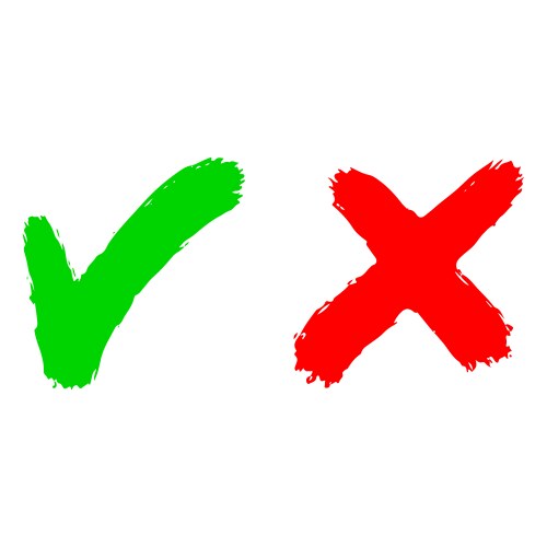 Hand drawn green checkmark and red cross vector image