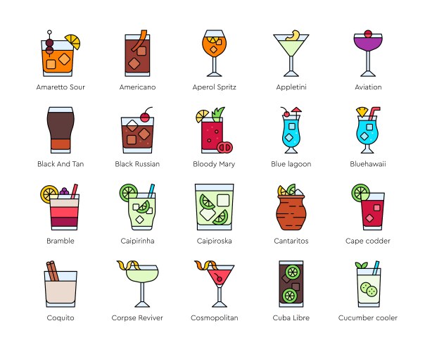 cocktail icon set alcoholic mixed drink vector image