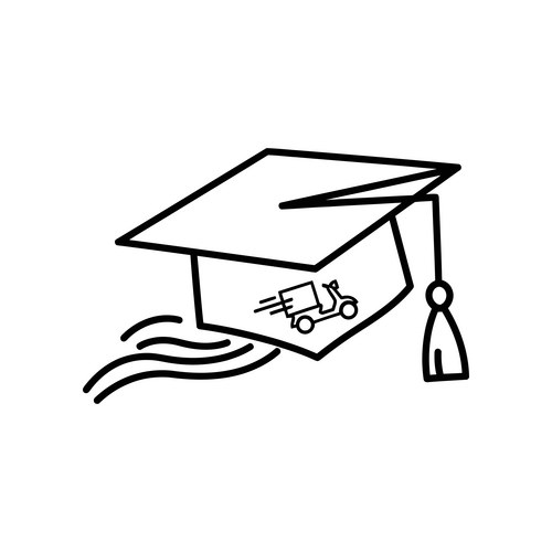 Graduation cap with a small car and bell Vector Image