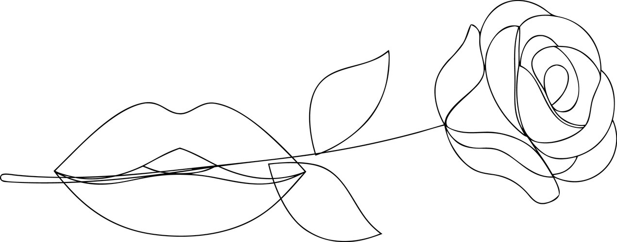Abstract Lips and Rose Line Drawing Vector Image