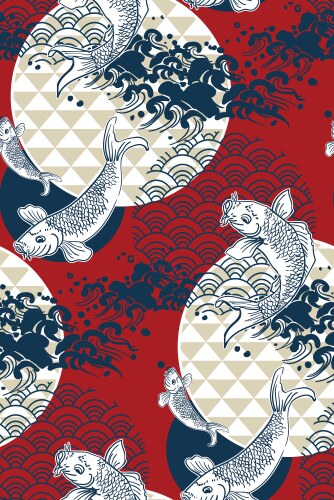 Bamboo japanese pattern koi fish seamless Vector Image