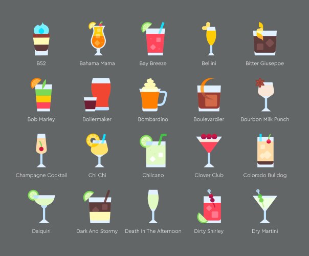 Cocktail icon set 2 alcoholic mixed drink vector image