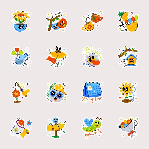 Handy set of springtime glyph stickers Royalty Free Vector