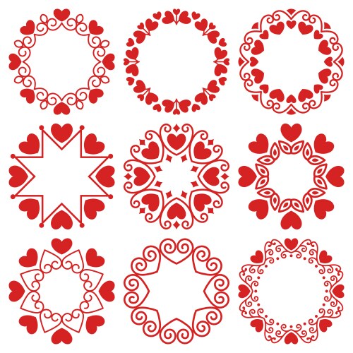 Round Hearts Frame Set Vector Image